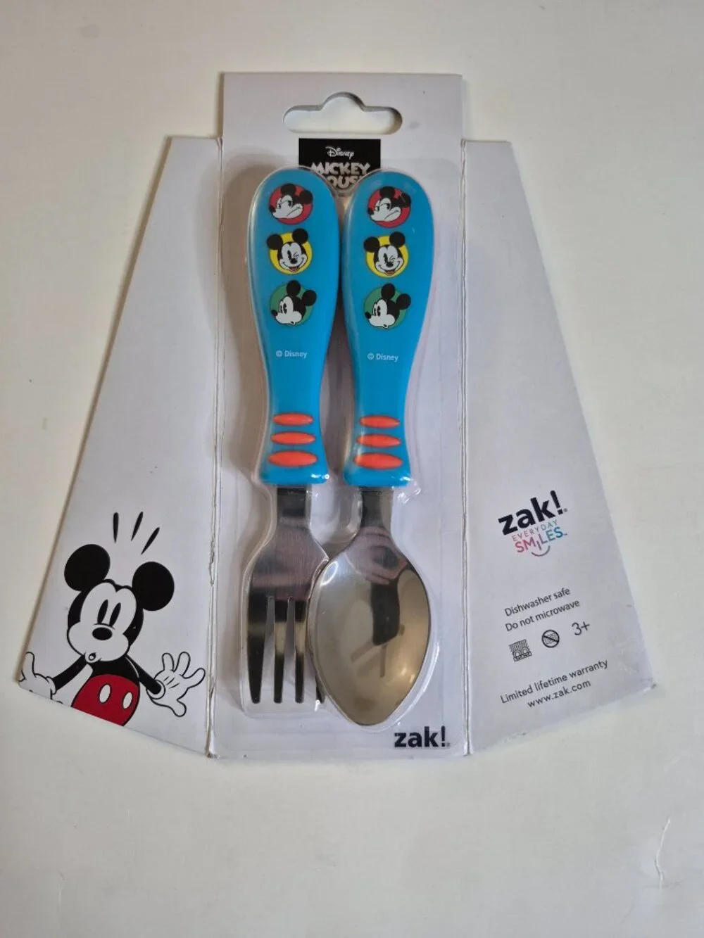 Mickey Mouse Zak! Easy Grip Flatware 2 Piece Set Spoon Fork New Must L@@K